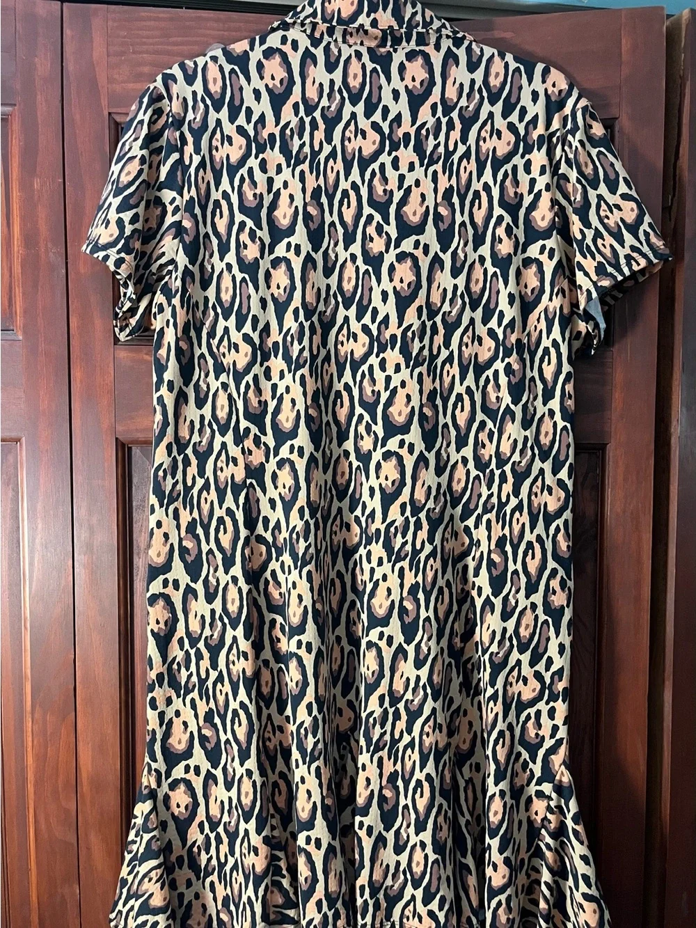 IBKUL Leopard Print Short Sleeve Tunic Dress in Tan and Black